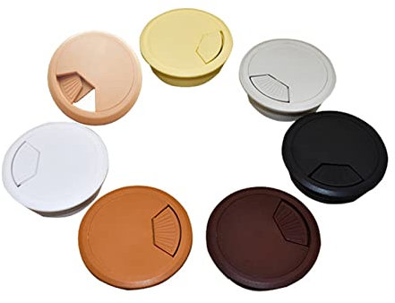 Desk cable grommet Table Cable Grommet, 2pcs ABS Cable Hole Covers Base Round Table Cable Outlet Computer Desk Grommet Wire Protection Organizer Furniture Hardware(Coffee Colour,53mm)