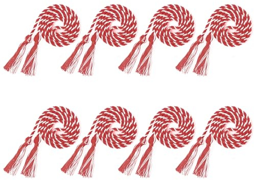 8 cordoncini rossi e bianchi per laurea 2025, corda d'onore per lauree, lunghezza 170,2 cm, corda intrecciata per lauree, decorazioni per abiti da laurea, master e dottorato