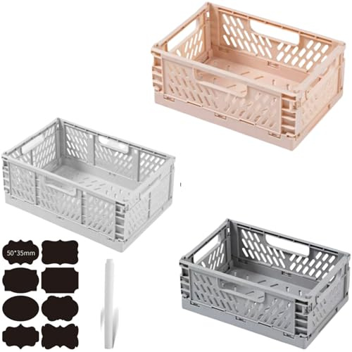 CNKHDZ 3 Stück Klappbox Klappkiste Weiß,Grau,Rosa 42x28x16cm Klappboxen Faltbar Stabil Klappkorb Faltbar Klappkorb Aufbewahrungsbox Boxen Aufbewahrung für Küche,Arbeitszimmer,Büro