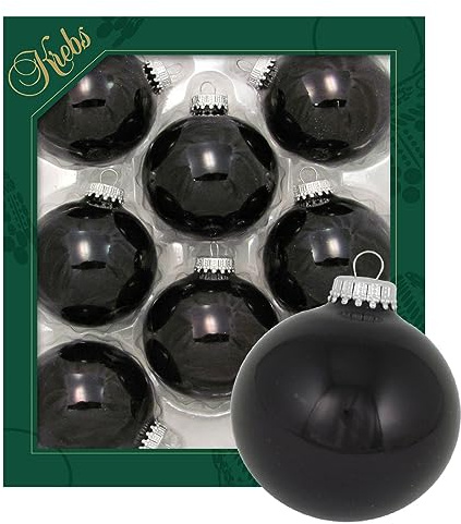 Krebs Glas Lauscha - Weihnachtsdekoration/Christbaumschmuck aus Glas - Unifarbende Kugeln Ebenholzsglanz - Menge: 8 Stück - Farbe: Schwarz Glanz - Größe: ca. 7 cm
