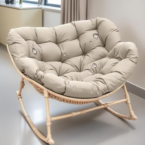 ZSWXF Schaukelsessel Outdoor Kissen Wasserdicht, 10cm Dicke Bequemer Schaukelsessel Kissen Outdoor Indoor,Papasansessel Kissen Auflage Doppelt Gartenstuhl Auflage (Nur Kissen),Khaki