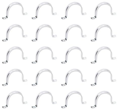 sourcing map 20 Pcs 2 Inch Rigid Pipe Strap, 2 Holes U Bracket Cable Clamp Hanger Conduit Clamps Tension Tube Clips for Fixing Pipe Cable, Silver