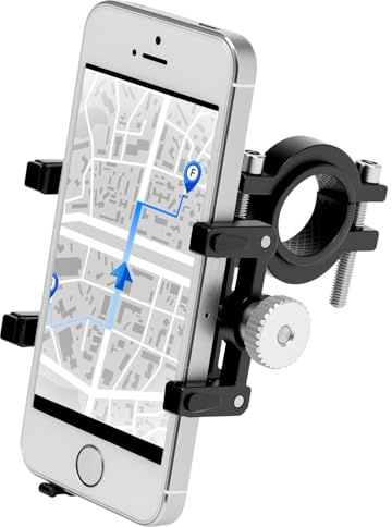 QWORK® Supporto per telefono da bicicletta antivibrazione, porta smartphone moto lega di alluminio, per telefoni mobili da 4,2-6,8