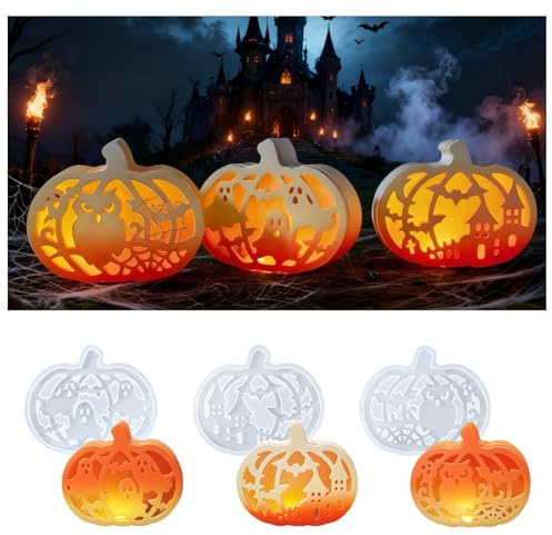 DIPZO Lot de 4 Moules en Silicone Citrouille Halloween Fantômes/Chauves-Souris - pour Plâtre, Bougies Automne et DIY Décoration