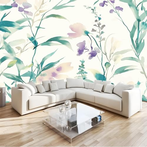 carta parati adesiva Acquerello Fiori di campo Foglie 250 x 175 cm impermeabile Rimovibile Adesivi Muro Decorazione Murale Parati Poster, Per Camerette Bambini Camera da Letto Soggiorno