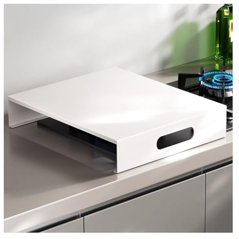 tapa encimera gas Placa protectora de acero al carbono para cocina de gas, cubierta semicerrada, estantería multifuncional para cocina de autocaravana(White,35x40x7cm/13.8x15.7x2.8in)