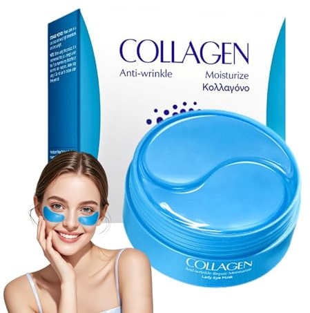 Collagen Augenpads 60pcs,Augenpads gegen Augenringe und Tränensäcke,Eye Patches mit Hyaluron & Kollagen,Kühlende Augenmaske für Damen und Herren,Feuchtigkeit Augenpflege für Frische Augenpartie
