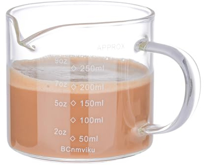 NLnnmuzh 250ml Espresso Cups,V-Shaped Spout Measuring Jug for Coffee | extracting espresso,frothing milk for lattes,syrup apportioning,home baking liquid dosing