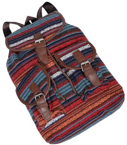 HONITANO à Dos Vintage Ethnique Femme Grand Seau à Cordon Style Rétro Élégant à Main Boho à Carreaux Rouge École Spacieux Polyvalent