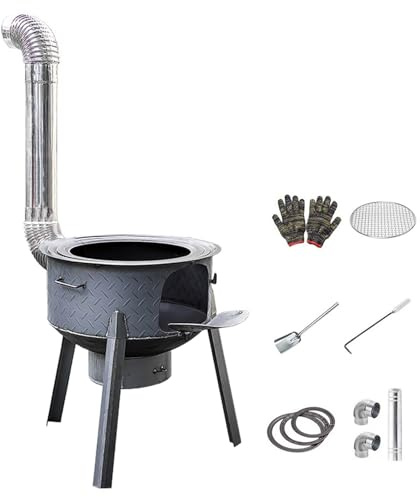 Tragbarer Holzofen Klein für Camping, Zeltofen Holzofen mit Rohr, für Grill, Garten und Terrasse(43cm/17in)