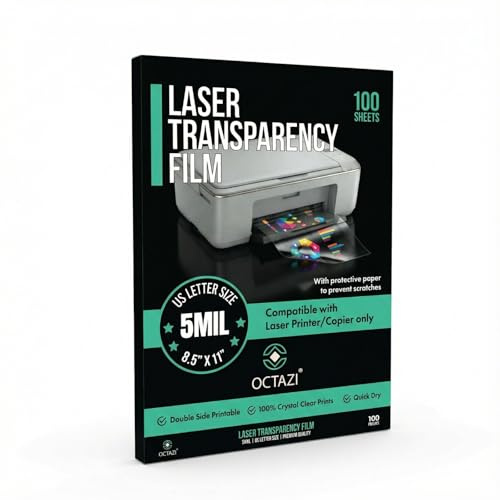 Laser OHP Transparency Film Sheets 8.5 × 11 Inch; 5 Mil – Clear PET Overhead Projector Film for Laser Printers & Copiers | Heat-Resistant, Double-Sided Printable Sheets (Pack of 25)