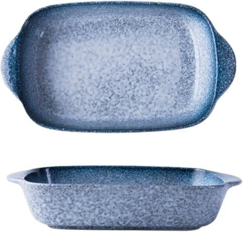 2 platos Fuente de Cerámica para Horno 24cm con Asas, Bandeja Rectangular 500ml Resistente al Calor, Plato para Lasaña, Gratinados y Asados，Estilo A