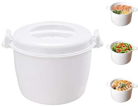 Reiskocher Mikrowelle, Tragbarer Mikrowellen Reiskocher, Mikrowellen Dampfgarer Filterabdeckung, BPA-frei, zum Dämpfen Servieren & Aufbewahren, Ideal für Getreide, Couscous (1.8L)