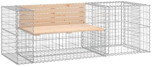RCODSSK Solid Pine Garden Bench with Galvanised Steel Gabion Basket Base, Compact Outdoor Seat for Patio and Backyard, 110 kg Capacity