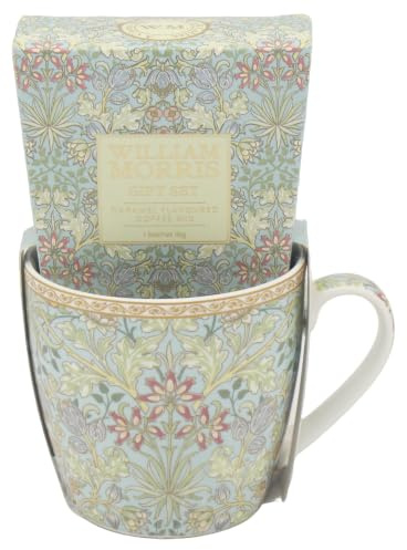 The Leonardo Collection Hyacinth Coffee Gift Set with Mug 480ml | William Morris Inspired Artwork, Caramel Flavoured Coffee, Chocolate Bomb, Ready To Gift, Coffee Lover Gift Set