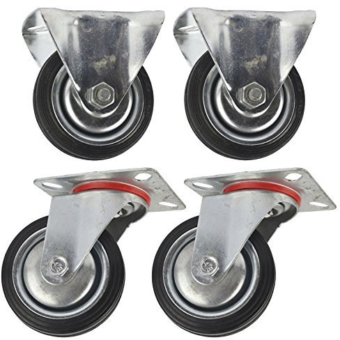 3 (75mm) Rubber Fixed and Swivel Castor Wheels Trolley Caster (4 Pack) CST01_02