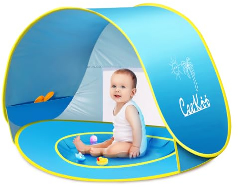 CeeKii Tienda de Playa Bebé Pop-up con Piscina, Carpa Playa Bebe Protección UV 50+,Carpa Plegable Portátil para Playa y Parque,Tienda 120 x 80 x 70 cm