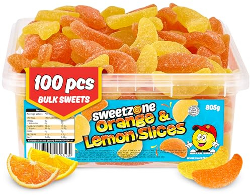 Sweetzone Fizzy Orange Lemon 800g 100pcs | Fizzy orange and lemon gummies, Halal soft fruit chews, bulk tub, party pick and mix, retro sweets for all ages
