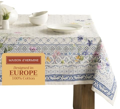 Maison d'Hermine Tischdecke, Rechteckig, 100% Baumwolle (220 cm x 160 cm) | Wiederverwendbar, für den täglichen Gebrauch, zum Essen, für Partys, Festliche Anlässe und Frühjahr Sommer - Faience