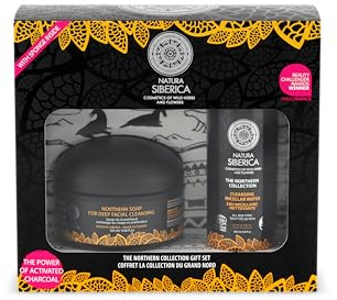 Natura Siberica The Northern Collection Cleansing & Glow Kit – Gesichtsreinigungs Set mit Aktivkohle, Cleansing Butter & Mizellenwasser – entfernt Make-up & Unreinheiten intensiv – 2 x 120 ml