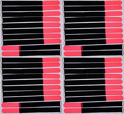 40x 30 cm x 25 mm wiederverschließbare Klett-Kabelbinder NEON ROT mit Metall-Öse - Kabel-Klettband 300 mm wiederverwendbar