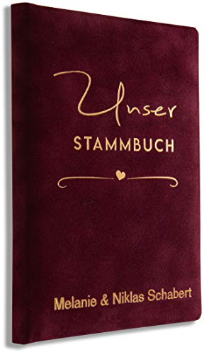 Stammbuch personalisiert Bordeaux Samt Trauung Standesamt und Kirche, Qualitätsprägung von Hand, P-008-1, 1 Zeile