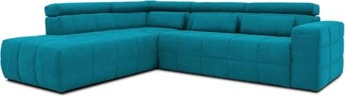 DOMO. collection Ecksofa Brandon, Sofa mit Rückenfunktion in L-Form, Polsterecke, Eckgarnitur Ottomane links 275 x 228 x 98 cm (BxTxH), türkis | Ottomane links mit Rückenfunktion, stilvolle Polsterecke in L-Form mit Steppung und Gleitern, 275 x 228 x 98 cm (BxTxH)