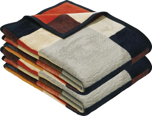 Erwin Müller Wohndecke Palermo 2er-Pack, Kuscheldecke - blau Größe 150x230 cm - kuschelig - mit Verloursband-Einfassung - Wolldecke - Plaid - atmungsaktiv