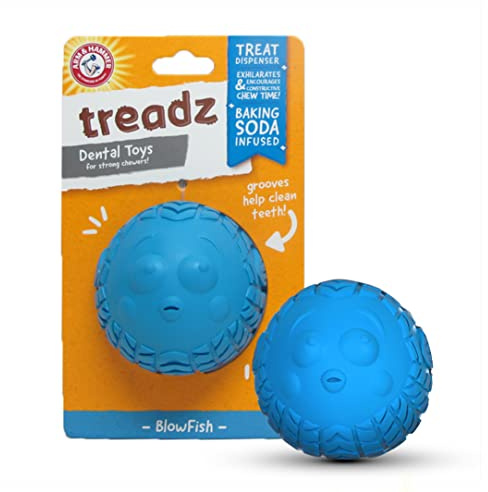 Arm & Hammer Super Treadz Blowfish Dental Toy for Dogs, blue