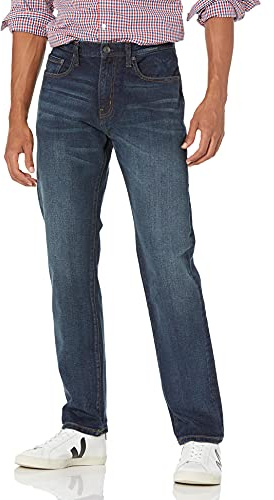 Amazon Essentials Herren Stretchjeans mit lockerer Passform (in Übergrößen erhältlich) - Auslauffarben, Dunkle Waschung, 44W / 32L