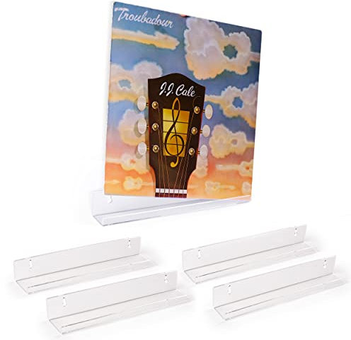 Schallplatten Wandhalterung aus Acryl | Schallplatten Halter Wand | 4x Vinyl Wandhalterung | Stilvoller Schallplattenhalter | Transparent Vinyl Wall Mount | Schallplattenregal inkl. Schrauben