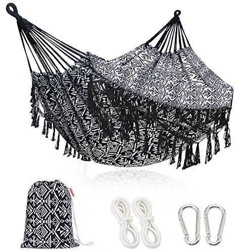 Outdoor-Hängematte, hochwertige Baumwoll-Hängematten mit Quasten, 2 Personen, langlebige Schaukel mit Reisetasche, perfekt für Strand, Hof, Schlafzimmer, Terrasse, Veranda, drinnen und draußen,