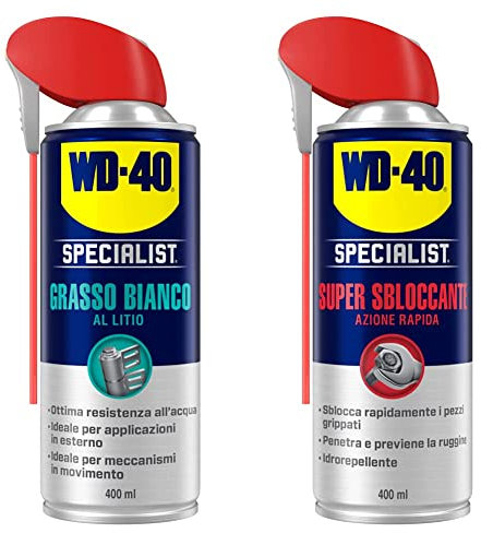 WD-40 Specialist Grasso Bianco al Litio Spray con Sistema Doppia Posizione, 400 ml & Specialist Super Sbloccante Lubrificante Spray Azione Rapida con Sistema Doppia Posizione 400 ml