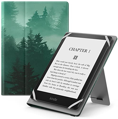 MoKo Universal Hülle für 6 6,8 7 Zoll Schutzhülle mit Handschlaufe & Verstellbarem Ständer für Fire Tablet/Kindle/Kobo/Voyaga/Lenovo/Sony Kindle eBooks E-Reader Tablet, Grüner Wald