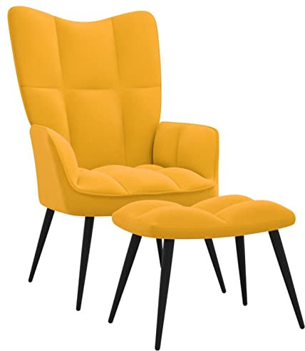 Susany Relaxsessel mit Hocker Fernsehsessel Sessel Polsterstuhl Stuhl Relaxstuhl Polstersessel Armsessel Ohrensessel Wohnzimmer Samt Senfgelb