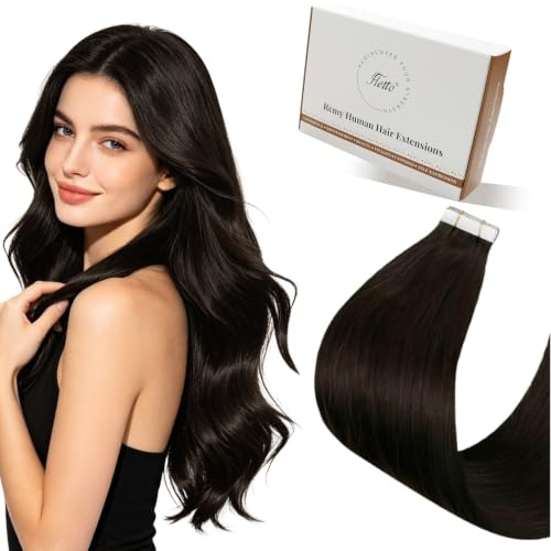 Hetto Tape Extensions Echthaar, Dunkelbraun, 50cm | 20 Stucke 50g 100% Remy Haar, Invisible Doppelseitige Tape Haarverlängerung, Langlebig & Stark, Natürlicher Alltags-Look