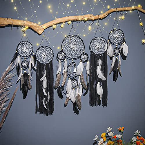 Martin Kench 5er Set Mädchen Dreamcatcher, Feder Traumfänger, Handgemachte Dream Catcher für Kinder Mädchen Zimmerdekoration und Kreatives Wandbehang Geschenk (Schwarz)