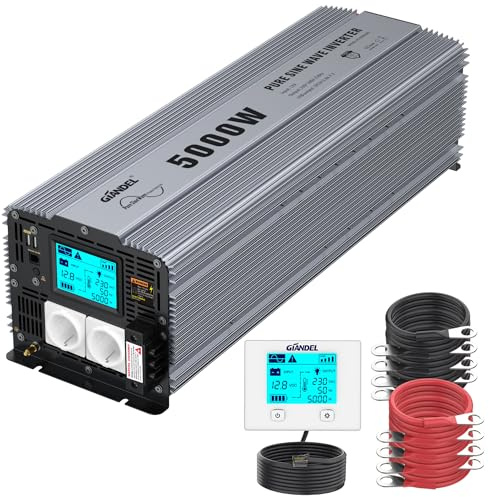 5000W Wechselrichter 12V auf 230V Reiner Sinus Spannungswandler GIANDEL | Für Solaranlage Wohnmobil LKW Camper mit 9 Meter Fernbedienung Große LCD-Bildschirm AC Hartdrahtklemme