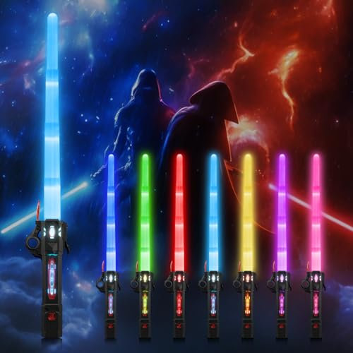 Moocuca Lichtschwert Kinder, Laserschwert Star Wars, RGB 8 Farben Led Lightsaber mit Licht und Sound, Cosplay Spielzeug Einziehbares Laserschwert Kinder, Glühendes Light Saber