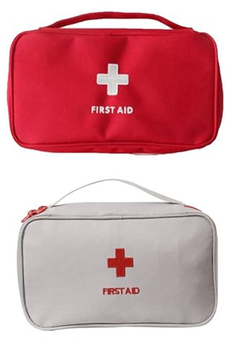Cerioll Trousse De Secours Vide - Sac De Stockage De Médecine Portable, 2 Pcs Mini Trousse De Premiers Soins, Mini Sac Médical, Kits De Premiers Secours Portables (Rouge+Gris)
