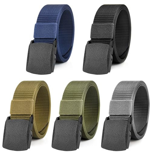Magiccute 5 Stück Arbeitsgürtel Herren, Unisex Gürtel Nylon Verstellbarer Canvas Gürtel für Damen und Herren, Keine Metallschnalle, Schneller Pass durch die Flughafensicherheit