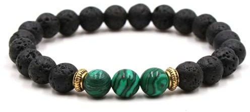 Bishilin Perlen Armbänder Herren, Chakra Armband Charm 8MM Schwarz Lavagestein mit Naturstein Armbänder Männer Personalisiert 19CM