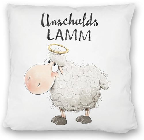 speecheese Schaf Kissen satiniert mit Spruch Unschuldslamm Flauschiges Bauerntier Cartoon Schaf PlüschKissen satiniert Witzig Ideal für Bauernhof Fans Geburtstag