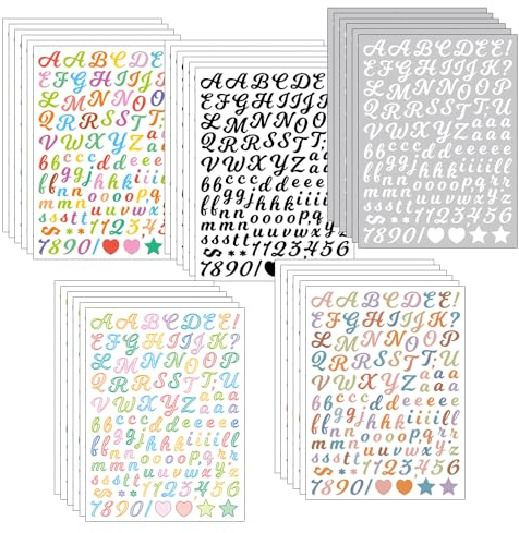 ONEBO 30 Blätter Nummern Alphabet Aufkleber,Selbstklebende Zahlen und Buchstaben Sticker,für Scrapbooking, DIY-Grußkarten, Dekoration, Markierung(5 Stile)