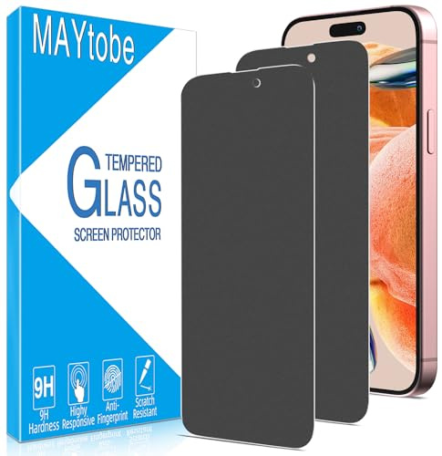 MAYtobe 2 Pezzi Opaca Privacy Pellicola Protettiva per iPhone 15 Vetro Temperato Durezza 9H, Anti Spy, Anti-Impronte, Antiriflesso, Opaca HD Protezione Schermo