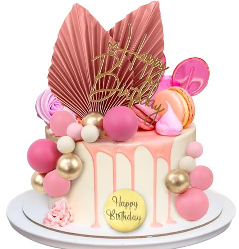 LARDUX 28 PCS Cake Decorations-Birthday Cake Toppers DIY Palm Leaves Boho Mini Balloon Cupcake Insert for Boy Man Birthday Party Decor