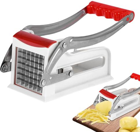 Pommesschneider Edelstahl Pommes Frites Schneider Mit 2 Schneideeinsätzen Rutschfester Gemüseschneider Kartoffelpresse -, Gemüse- Und Käsestiftle Für Tomaten, Zucchini, Zwiebeln, Gurken