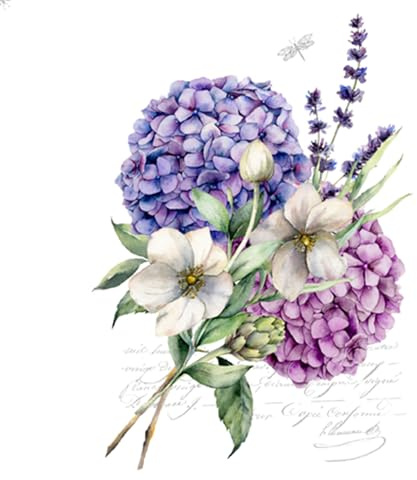 20 Servietten Blumen Hortensien und Lavendel als Tischdeko. Papierservietten mit Motiv. Auch für Decoupage und Serviettentechnik 33x33cm