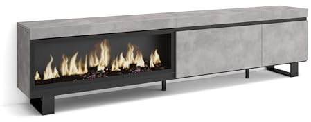 Skraut Home | Mueble TV | Televisión | Muebles de salón, almacenaje | 237x57x35 cm | para TV Gran Formato | Chimenea eléctrica XXL | Diseño Industrial | Estilo Moderno | Cemento