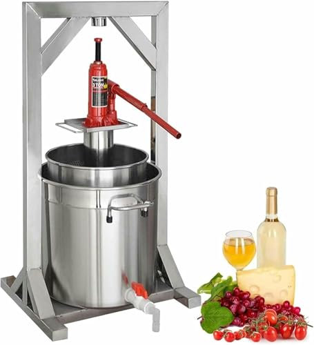 Pressoir à vin de fruits, presse à broche en acier inoxydable avec vérin hydraulique, fournitures et équipements de vinification de raisin de presse, pour l'extérieur, la cuisine et la maison ~/ ( 12L